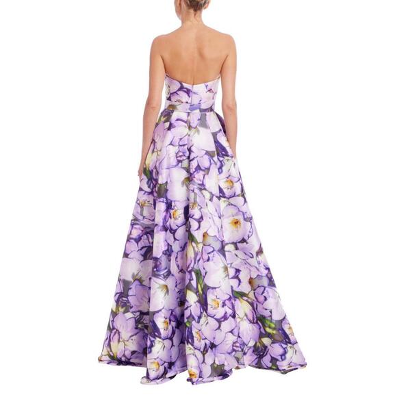 $950 Badgley Mischka  Strapless Belted A-Line Gown LILAC MULTI FLORAL  sz 14 - Picture 3 of 3
